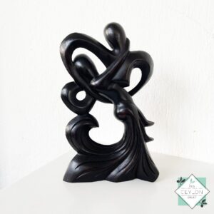 Wooden Black Lovers Embracing Statue