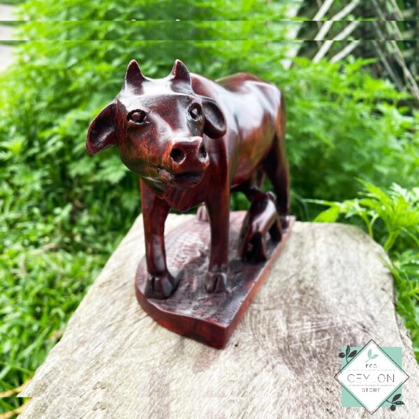3 15 Wooden Cow with Calf Statue