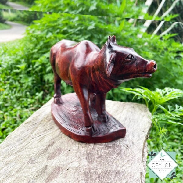 4 15 Wooden Cow with Calf Statue