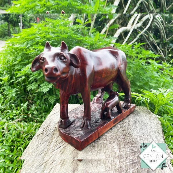5 12 Wooden Cow with Calf Statue