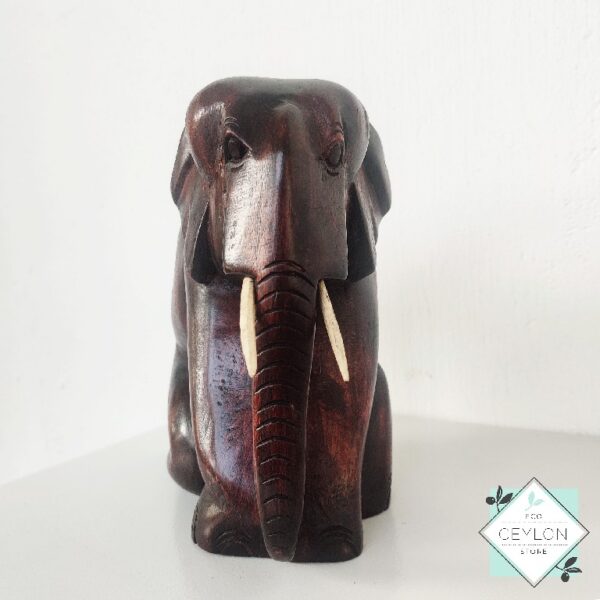 Wooden Elephant Sitting Sculpture