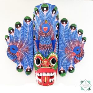 Wooden Blue Color Peacock Mask Wall Decor