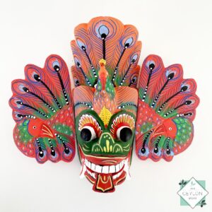 Wooden Orange Color Peacock Mask Home Decor