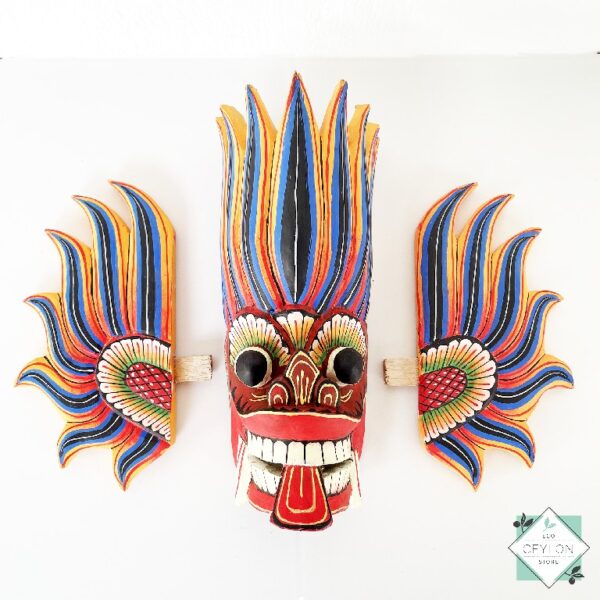 4 18 Wooden Blue and Red Color Decor Mask