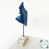 Hand-carved wooden tropical blue fish on stand. Perfect for coastal, beach house, or nautical decor. Eco-friendly and artisan-made.