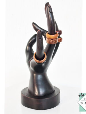 Vintage Wood hand ring holder sculpture made from mahogany wood. Perfect as a jewelry holder, ring organizer, or unique gift. Ideal for home décor or shop displays.