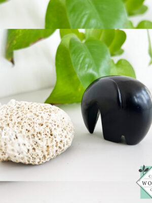 Handcrafted Ebony Wood Elephant Sculpture - Small Modern Home Decor 2" Premium solid wood, minimalist design. Perfect meaningful gift!