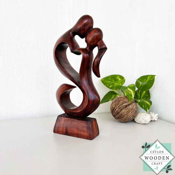 Handcrafted wooden lovers statue in mahogany - romantic heart sculpture gift. Perfect for anniversaries, Valentine's Day. Premium 12" art.