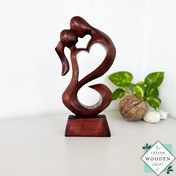 Handcrafted wooden lovers statue in mahogany - romantic heart sculpture gift. Perfect for anniversaries, Valentine's Day. Premium 12" art.