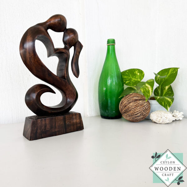 Handcrafted wooden lovers statue in mahogany - romantic heart sculpture gift. Perfect for anniversaries, Valentine's Day. Premium 12" art.