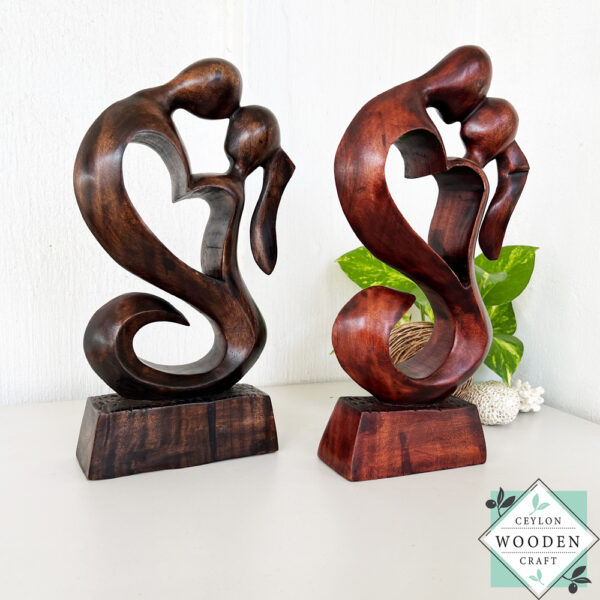 Handcrafted wooden lovers statue in mahogany - romantic heart sculpture gift. Perfect for anniversaries, Valentine's Day. Premium 12" art.