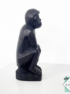 Hand carved mahogany monkey sculpture with black finish. Premium wooden decor statue symbolizing creativity & intelligence. 9" artisan-crafted home accent piece.