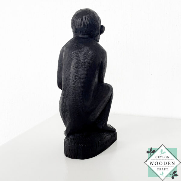 Hand carved mahogany monkey sculpture with black finish. Premium wooden decor statue symbolizing creativity & intelligence. 9" artisan-crafted home accent piece.